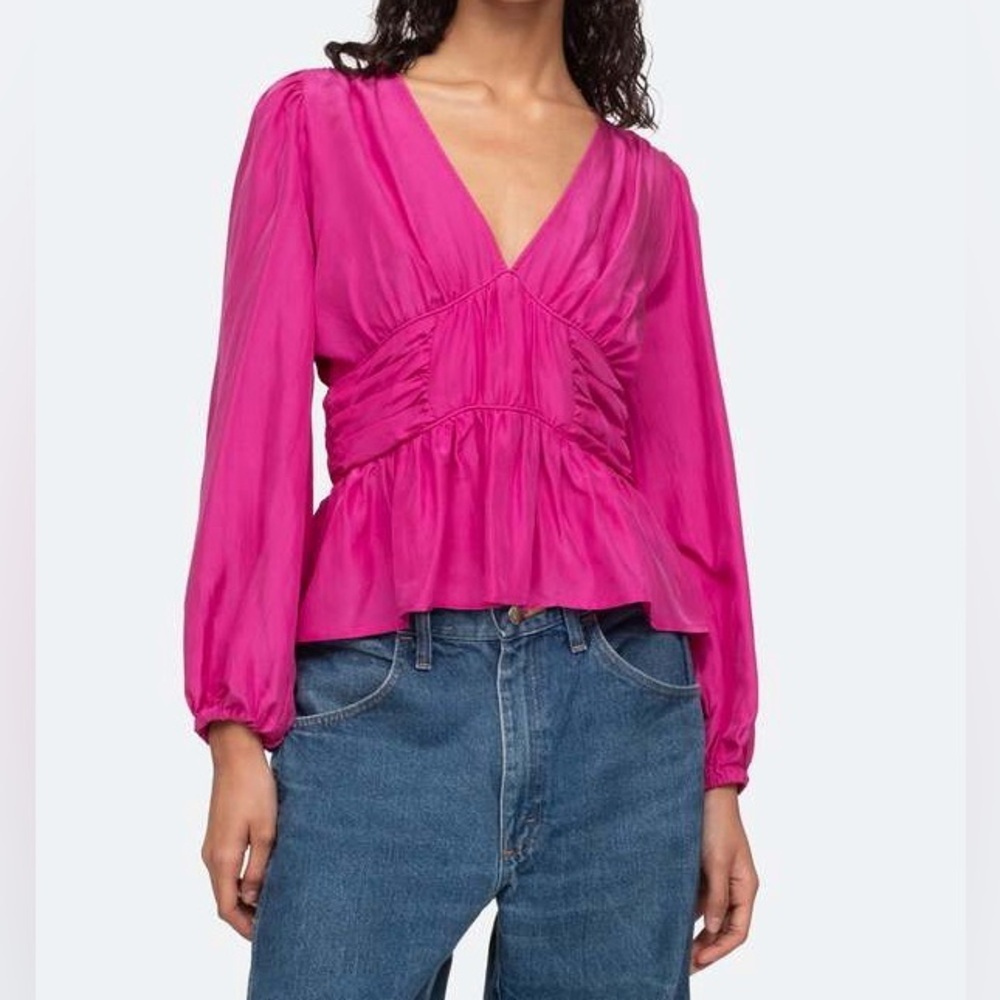 New Sea New York Fabiola Top Silk Pink Long Sleeve Peplum Sz 12